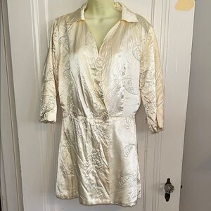 Vtg 60s Lounge Craft cream/ivory satin quilted‎ shortie robe with 3/4 sleeves